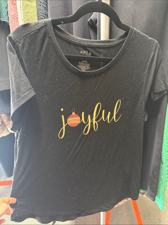 Apt. 9 Tops - Apt. 9 Black Kids 'Joyful' Graphic Tee with Yellow Script and Red Ornament